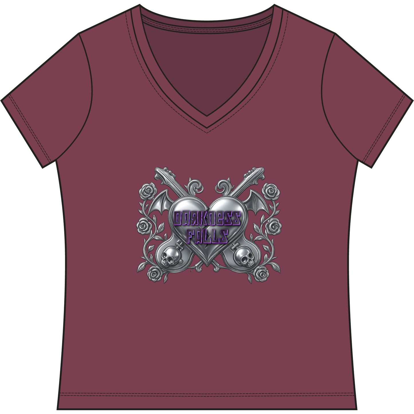 Darkness Falls COM Band Tee Women's Relaxed Fit V-Neck