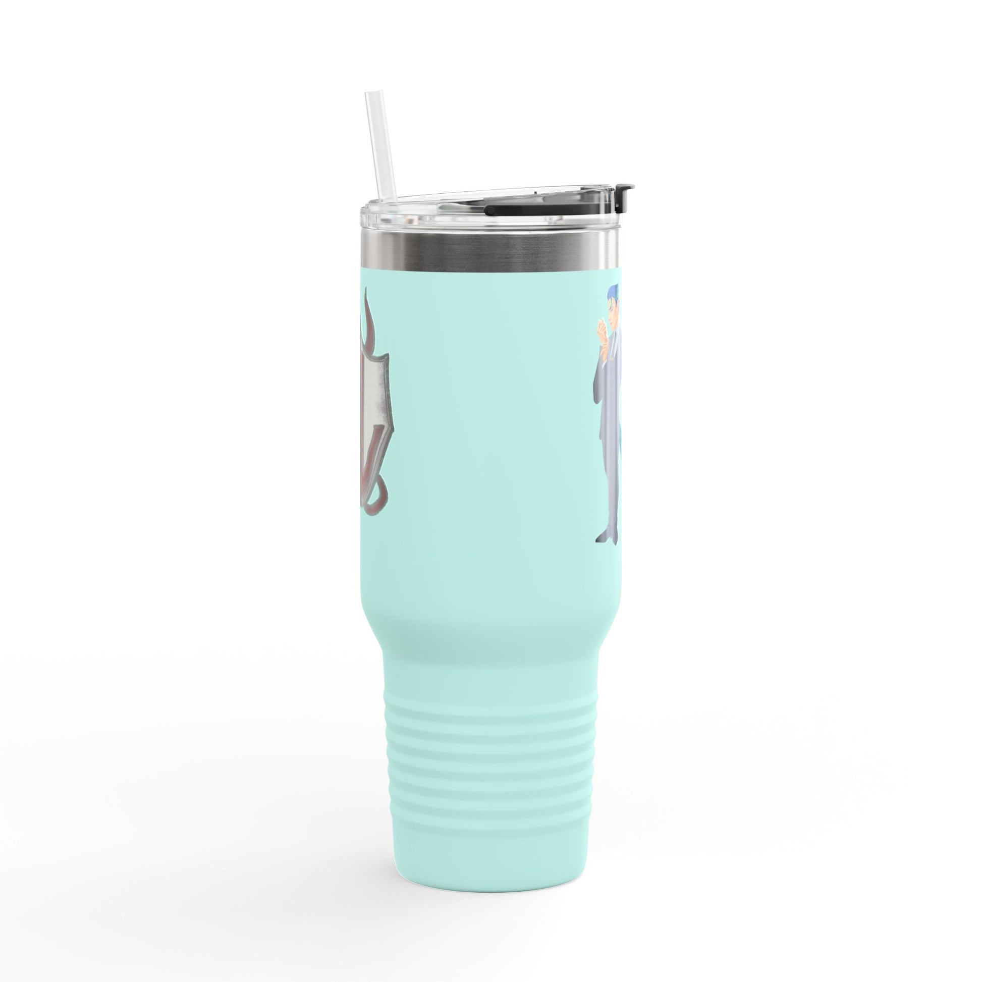 Cassandra Featherstone x Phantom Dame 'Anton' (Discordia University) Insulated Travel Mug, 40oz 40oz Height, in 9.84 Width with handle, in 5.79 Diameter, in 4.02 This insulated travel mug is designed for adventure, featuring a durable 100% stainless steel