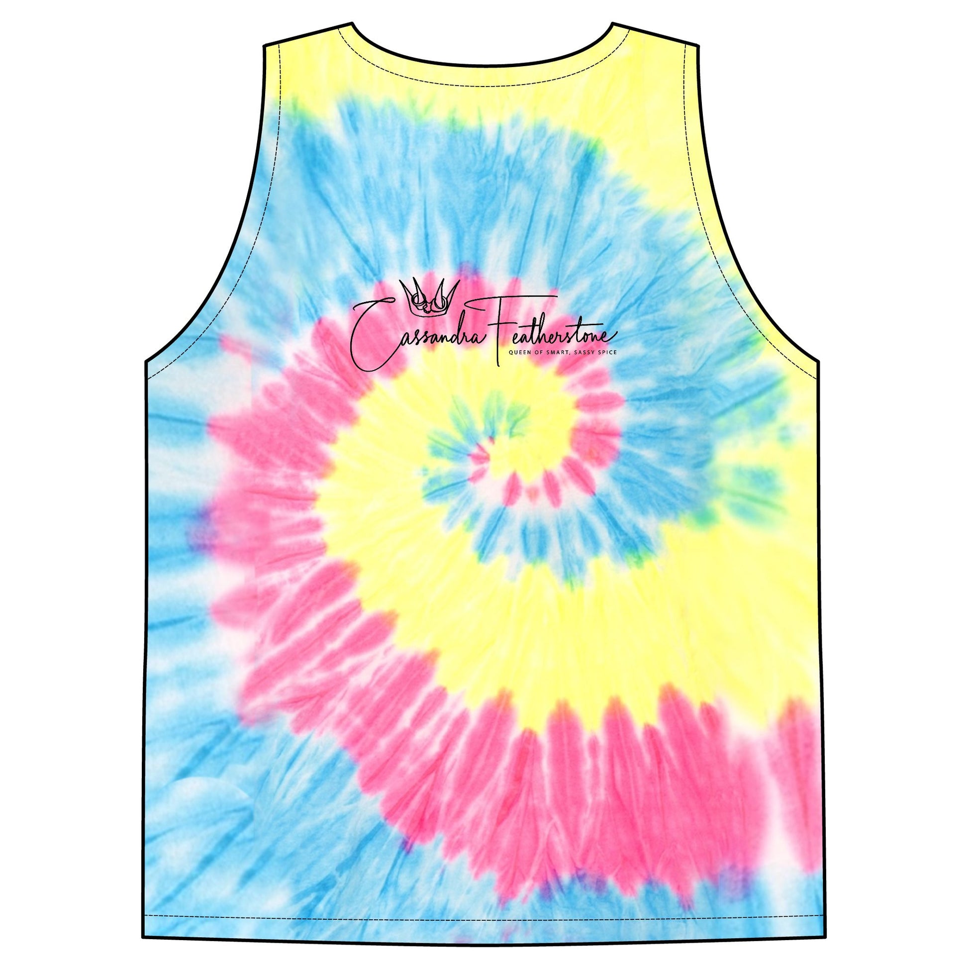 Thick Thighs WhyChoose Vibes Unisex Tie-Dye Tank Top in vibrant pink, blue, and yellow colors with a unique spiral design. Thick Thighs WhyChoose Vibes Unisex Tie-Dye Tank Top in vibrant pink, blue, and yellow colors with a unique spiral design.