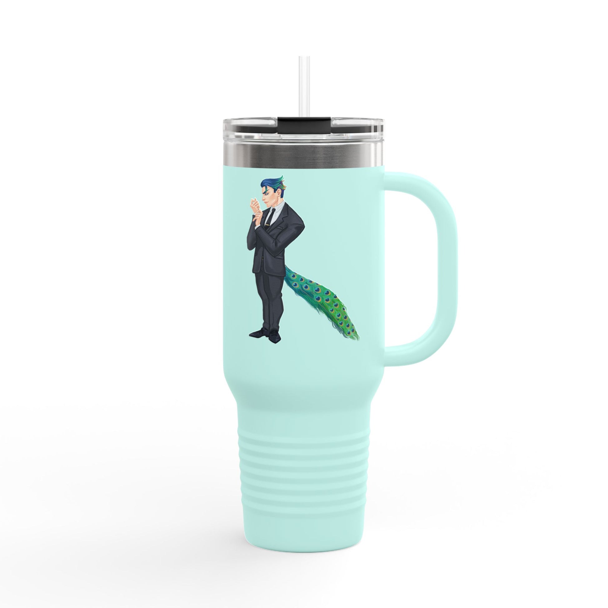 Cassandra Featherstone x Phantom Dame 'Anton' (Discordia University) Insulated Travel Mug, 40oz 40oz Height, in 9.84 Width with handle, in 5.79 Diameter, in 4.02 This insulated travel mug is designed for adventure, featuring a durable 100% stainless steel